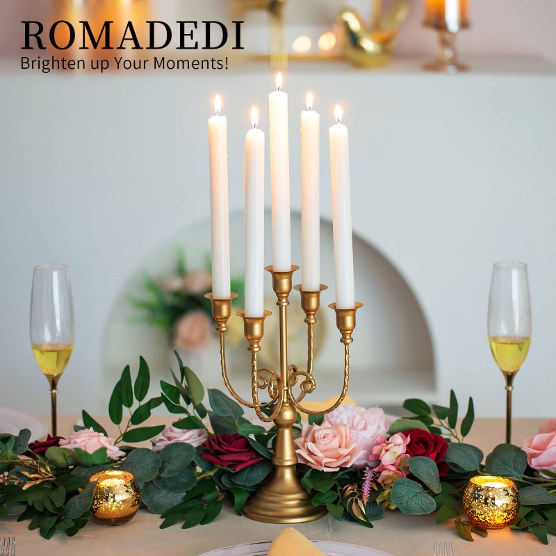 Romadedi Candelabra Gold Candle Holders - 5 Arm 11.8"" Wedding Candlestick Holder for Theme Party Table Centrepiece Decor Dining Room Birthday Holiday Christmas  Set of 2 - Image 2